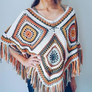 Brand New Boho Hand Knitted Cotton Poncho